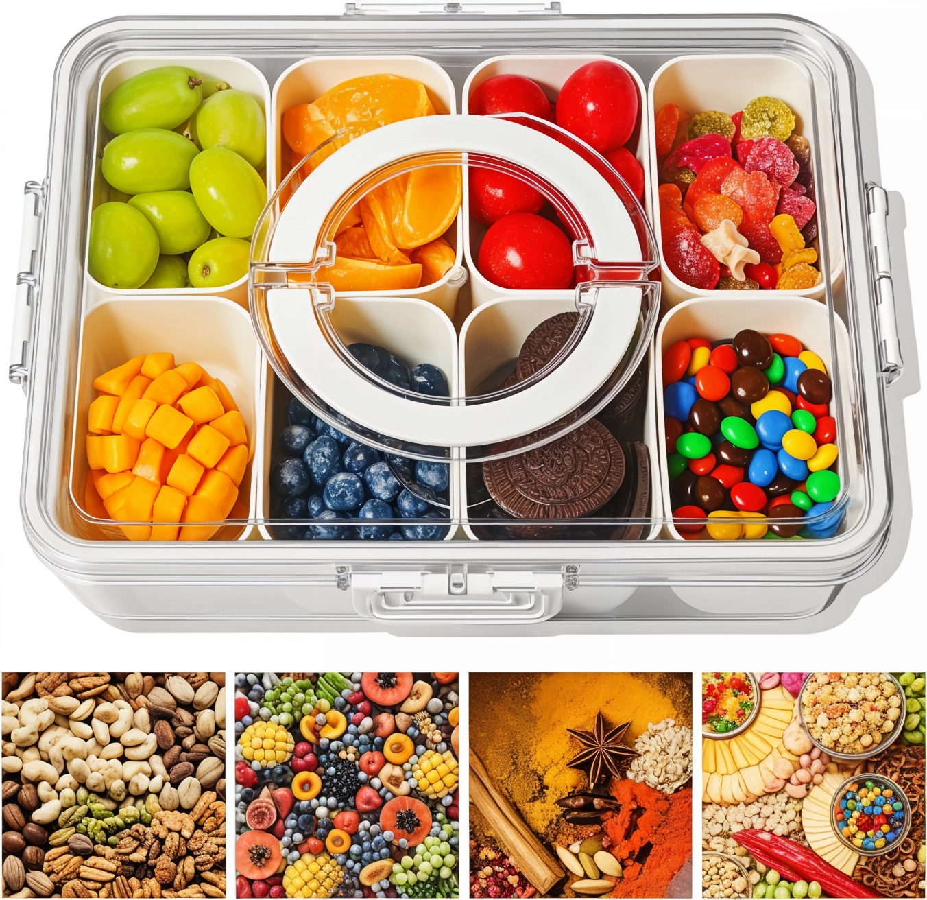 Portable Fruit Storage Containers for Fridge, 8 Compartments Snack Box Container  NO.FS001