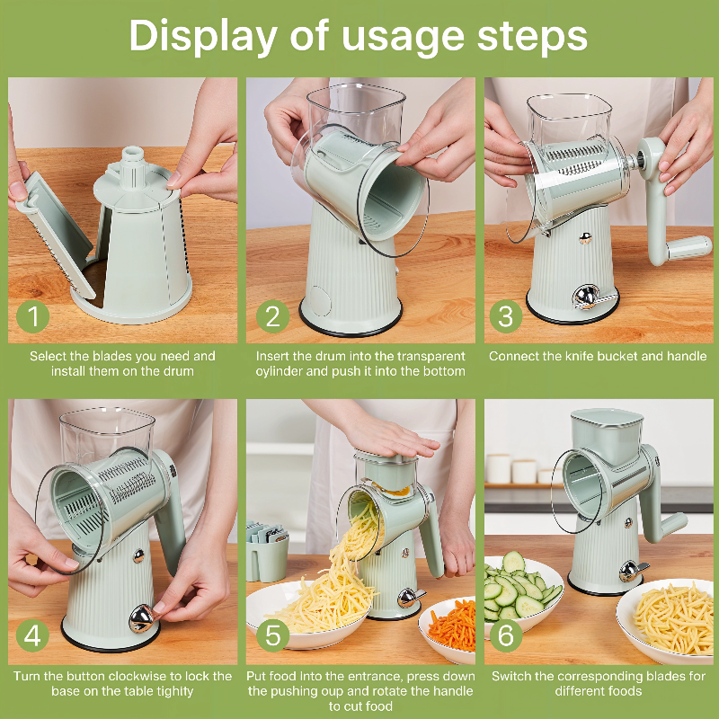 Rotary Cheese Grater,Multifunction 5 In 1 Chopper Vegetable Cutter Slicer, NO.FVT009
